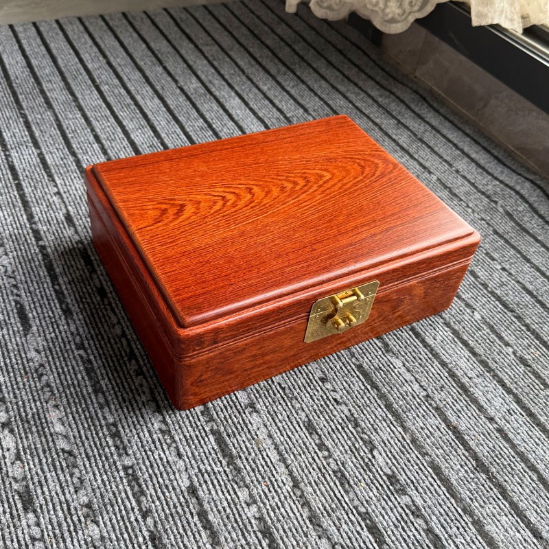 红木首饰盒缅甸花梨木收纳盒实z木饰品盒珠宝盒带锁收纳盒大果紫