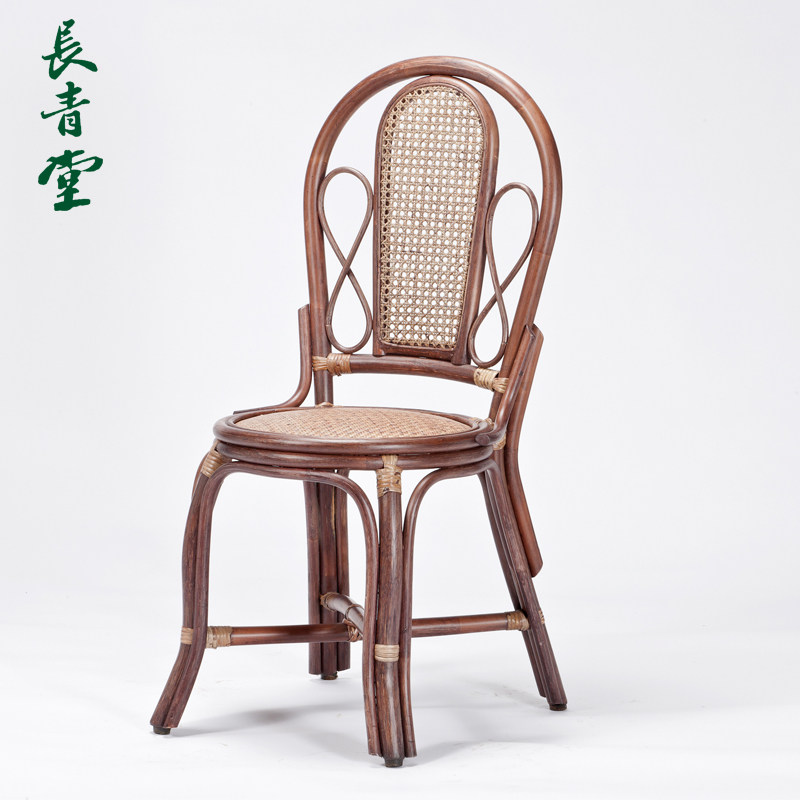 长青堂 藤编藤椅餐椅 家用简约靠背椅餐厅单人中式无扶.手吃饭椅