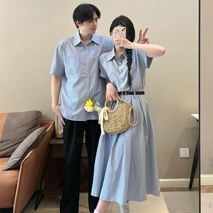 夏季情侣装d设计感小众2025新款法式学院风衬衫一裙一衣韩版宽松