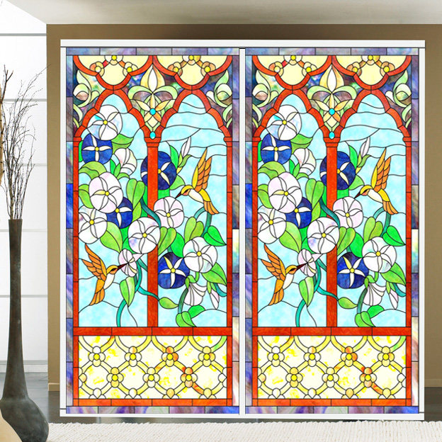 吉祥教堂玄关h玻璃贴膜 欧式衣橱柜房门磨砂彩色不透明环保贴纸