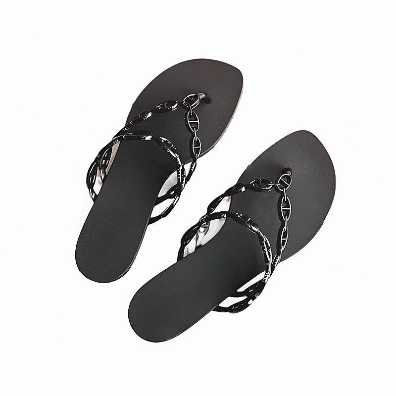 2025夏H猪g鼻子链条夹趾平底外穿人字拖女海边沙滩度假果冻凉拖鞋,女鞋,人字拖,淘宝优惠券,粉丝福利购,淘宝优惠卷