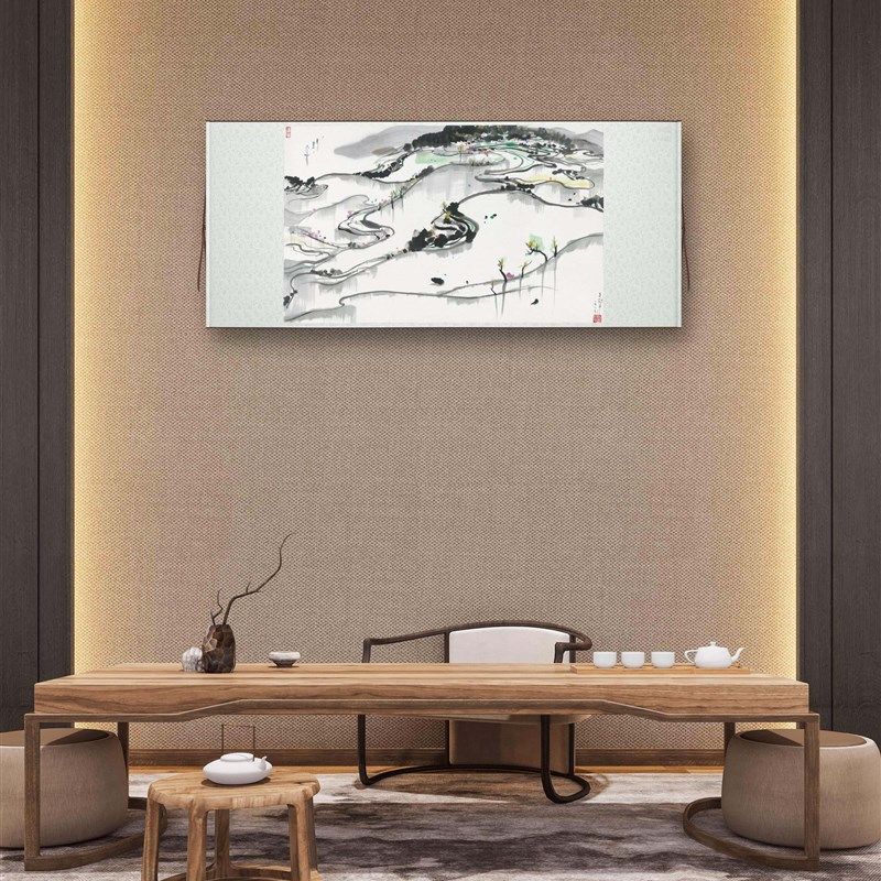 吴冠中《水乡》现代中式客厅书z房茶室装饰画挂画玄关水墨高清横
