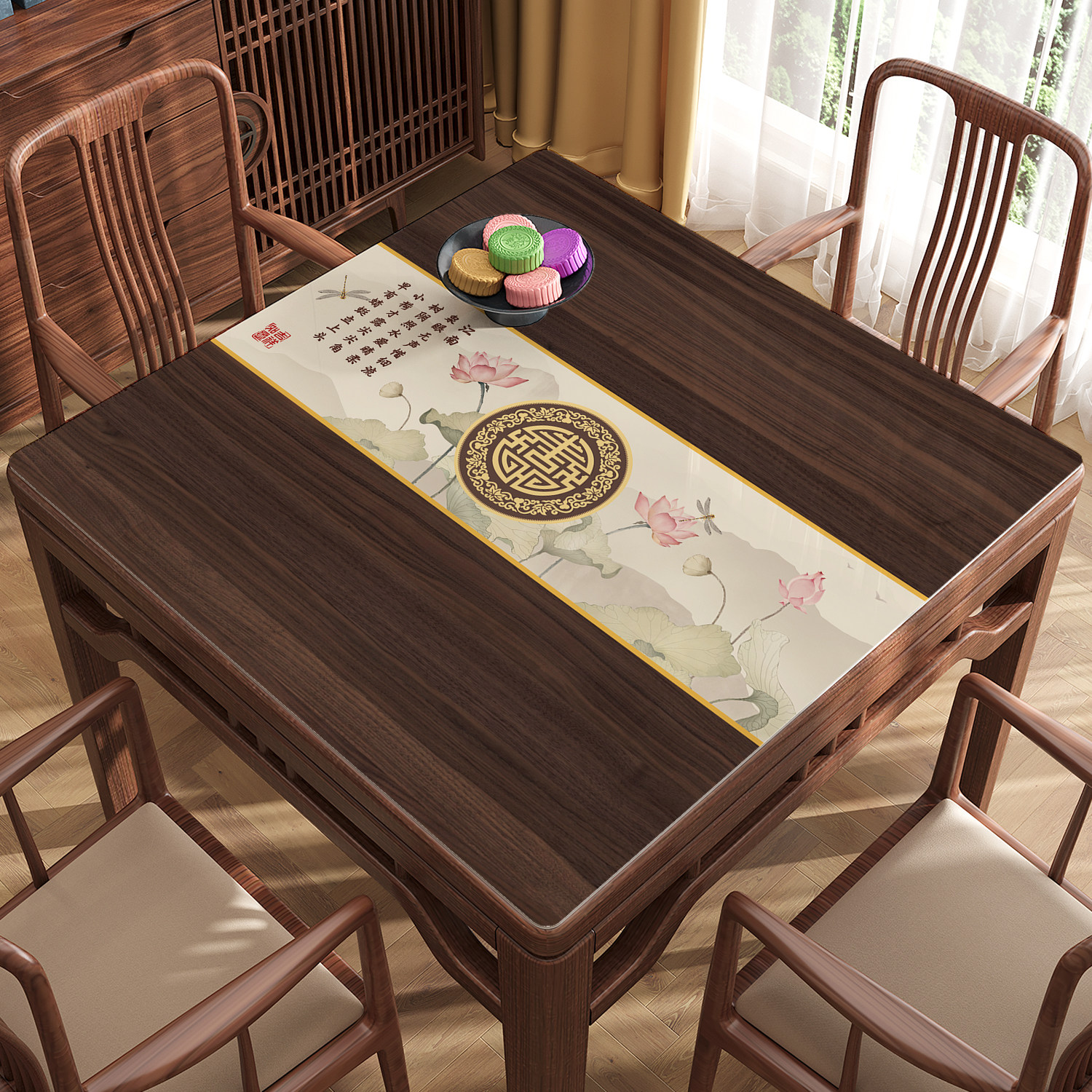新中式方形茶几桌布免洗防油防水八仙桌桌面保护垫软玻璃餐桌垫,居家布艺,桌布,淘宝优惠券,粉丝福利购,淘宝优惠卷
