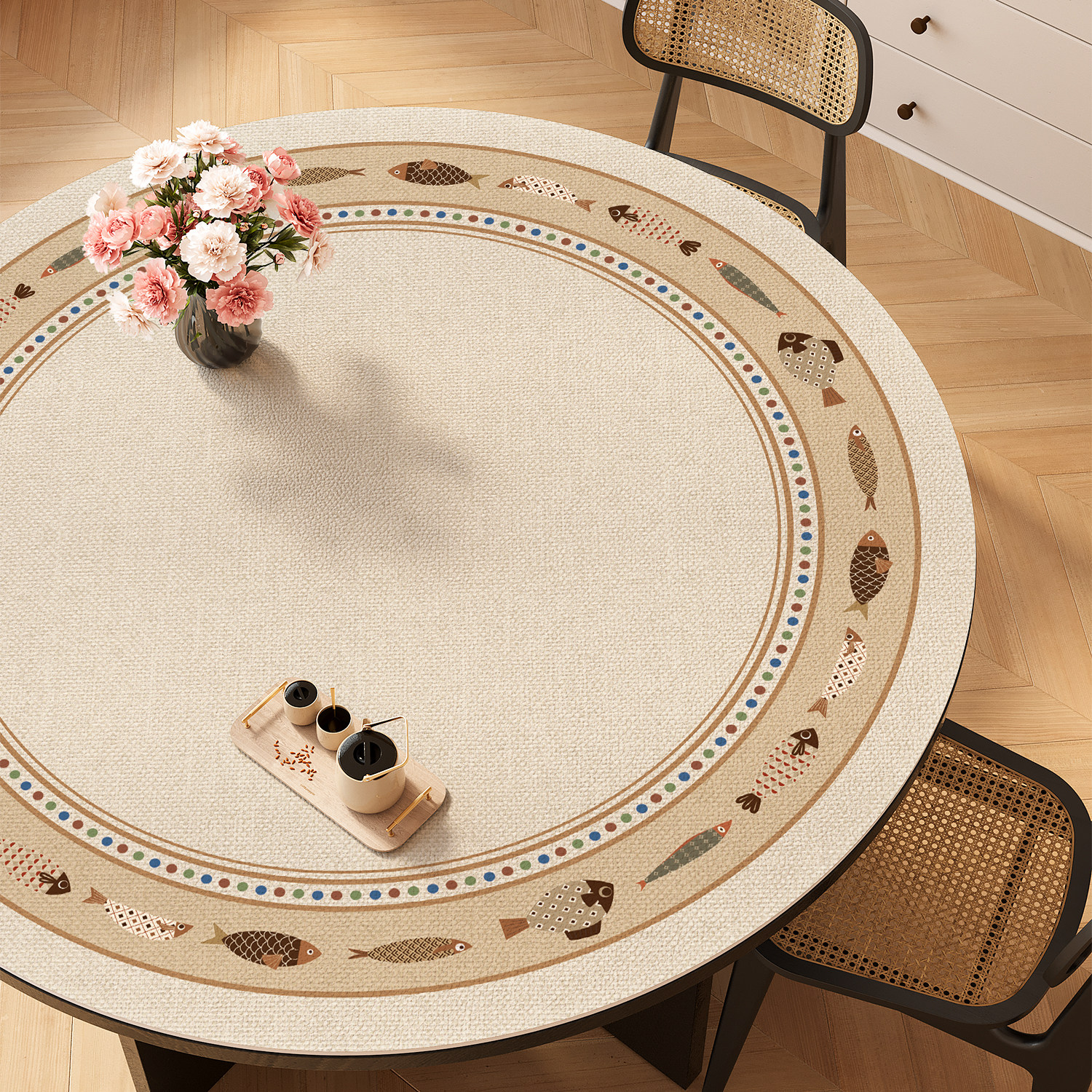 诧寂风圆桌垫防水防油防烫免洗圆形茶几垫餐桌垫高级感台布书桌垫,居家布艺,桌布,淘宝优惠券,粉丝福利购,淘宝优惠卷