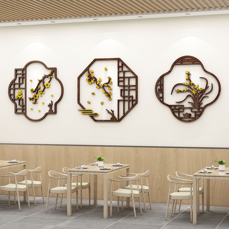 饭店墙面装饰创意包厢房间壁画中式复古小吃火锅餐饮馆3d立体背景图片