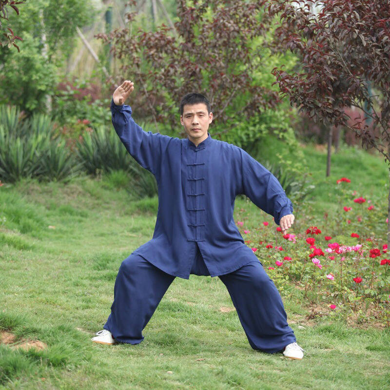 太极拳男服装练功服男女t运动春秋棉绸黑色晨练白色太极服女套装