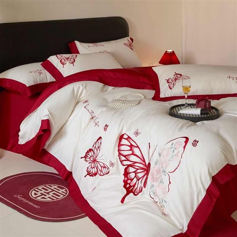 高级感婚庆四件套结婚喜庆红色刺绣被套婚Q房喜被床上用品婚嫁,床上用品,婚庆床品套件,淘宝优惠券,粉丝福利购,淘宝优惠卷