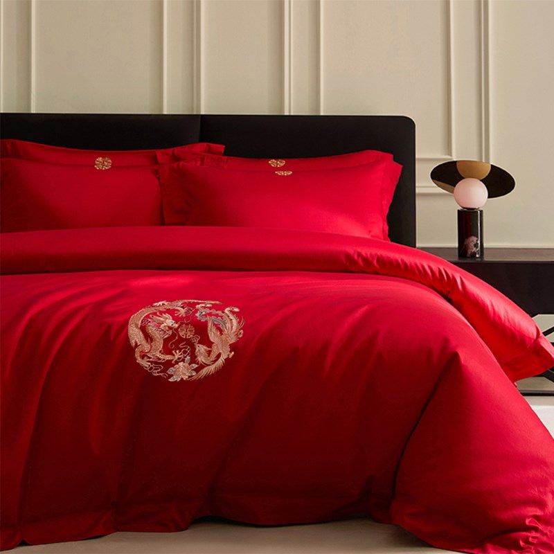新中式古c典龙凤婚庆四件套大红色结婚被套刺绣新婚房床单床上用,床上用品,婚庆床品套件,淘宝优惠券,粉丝福利购,淘宝优惠卷
