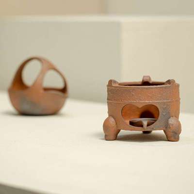 老岩泥三足温茶炉手工粗陶烤茶器蜡烛明火陶瓷功夫茶具茶道配件