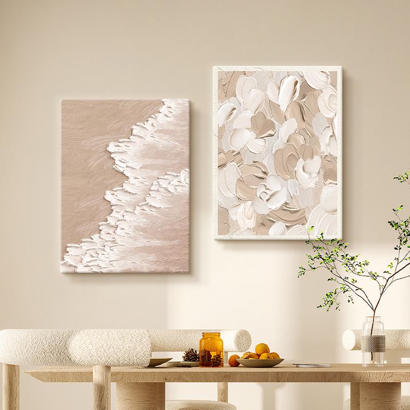 肌理奶油风竖款版2024新款弱电箱电表箱遮挡装饰画配电箱二联挂画