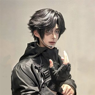 第五人格勘探员cos假发微造型毛胚万用毛黑色短发自带鬓角全头套