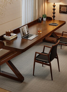 实木书桌双人台式电脑桌家用学习桌办公桌卧室电竞桌子工作台MF83