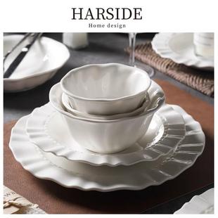 HARSIDE 餐具釉下彩乔迁 简约高级感陶瓷碗碟家用法式 花边纯白套装