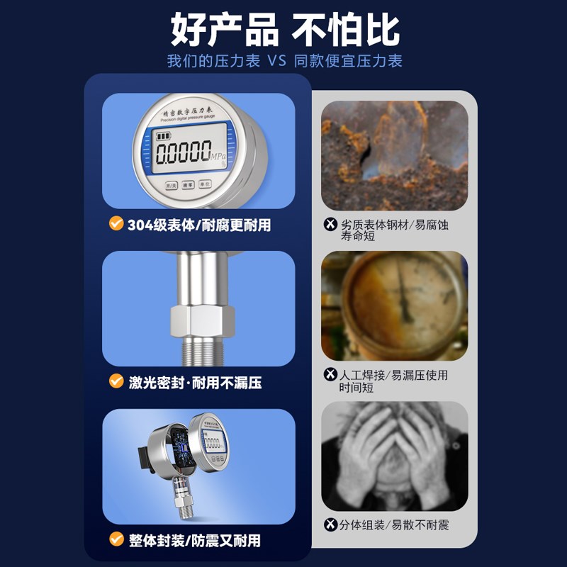 高精度智能数显压力表水压负压真空压力表远传耐震电子气压压力表