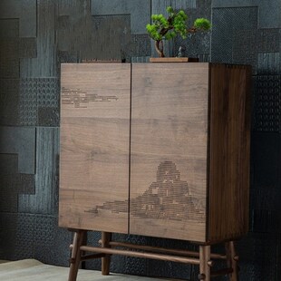 柜 饰柜餐边鞋 北美黑胡桃木原木柜玄关柜南山茶水柜新中式 门厅装