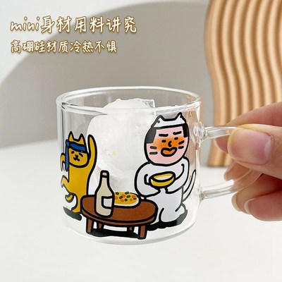 高硼硅玻璃小酒杯日式清酒杯套装家用可爱带把手白酒杯待客烧酒杯