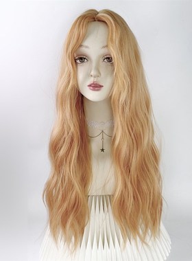 美立方橘色假发羊毛卷全头套女lolita橙色中分彩大波浪y2k长卷发