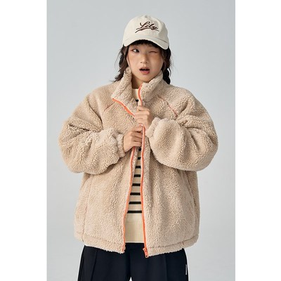 HASU 秋冬女士羊羔毛情侣外套中性bf宽松显瘦短款加厚拉链夹克潮