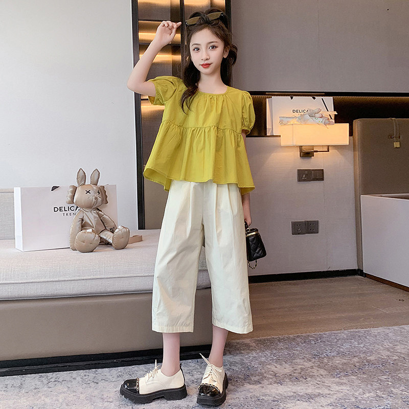 女童夏季套装2023新款洋气女孩网红娃娃衫女大童夏装阔腿裤两件套,童装/婴儿装/亲子装,套装,淘宝优惠券,粉丝福利购,淘宝优惠卷