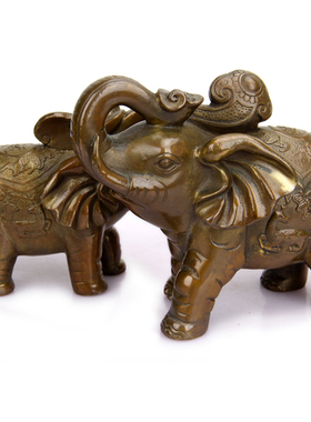 朴器 铜大象摆件一对吸水象铜象工艺品店铺客厅开业礼品