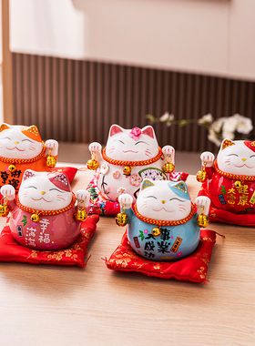 创意招财猫小摆件陶瓷办公室桌面装饰家居客厅存钱罐发财开业礼品