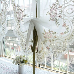 韩式双层罗马帘成品免打孔粘贴窗帘隔断提拉帘升降气球帘扇形窗纱