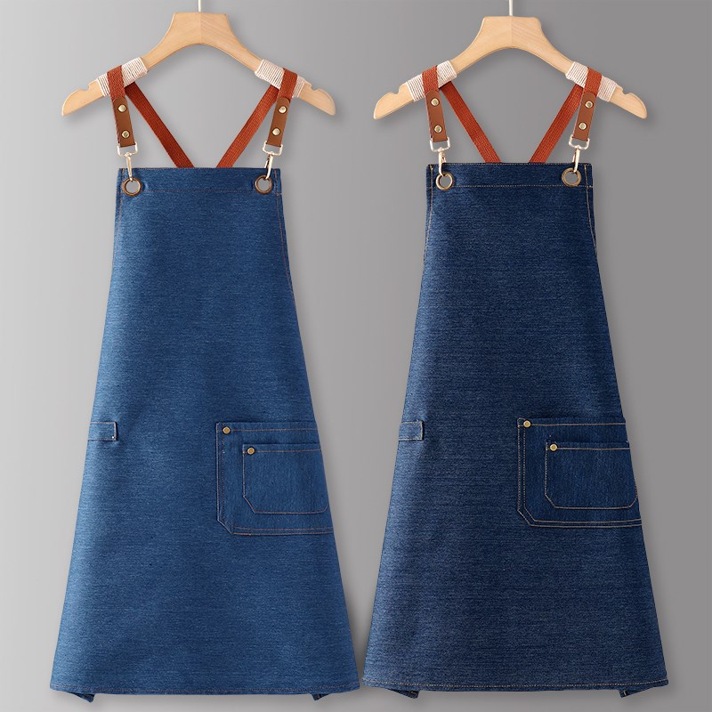 牛仔布围裙厨房家用2024新款餐饮工作服秋冬款简约定制logo印字女