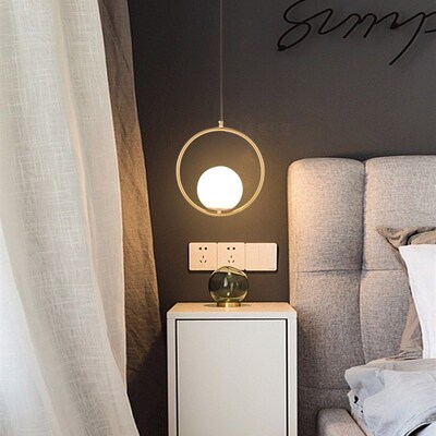 北欧酒店客房床头创意节能灯玻璃球灯罩客厅书房餐厅吧台铁艺吊灯