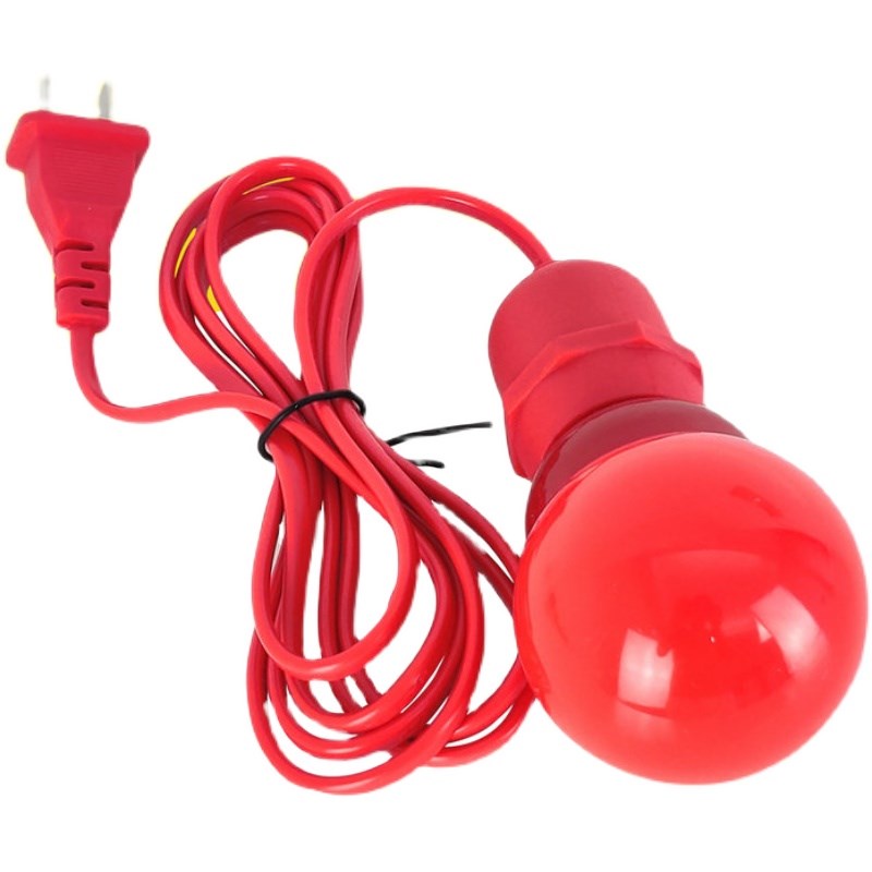大红色灯座带红灯光灯泡一套超亮装饰灯有线插头线灯头一体线座灯