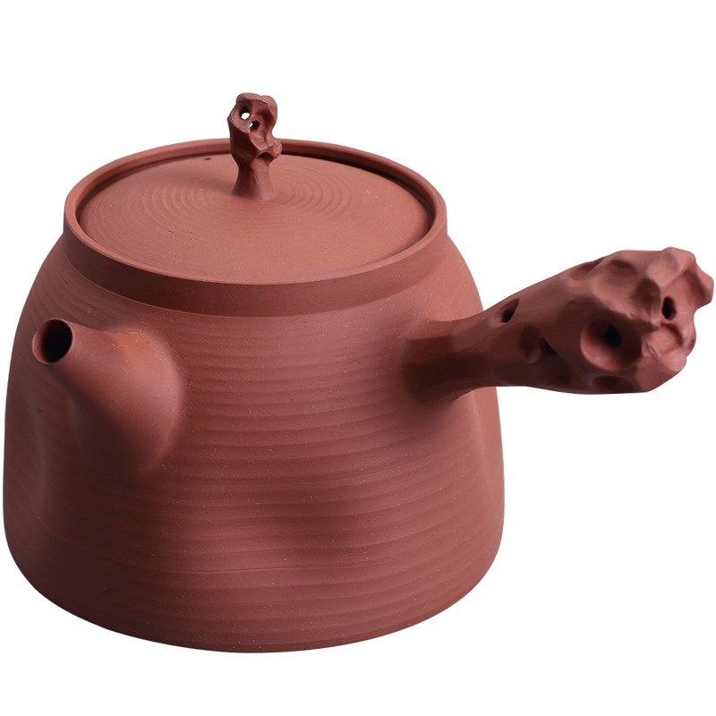 成竹茶器太湖石侧把纯手工红泥砂铫烧水壶陶壶煮茶壶潮州工夫茶具
