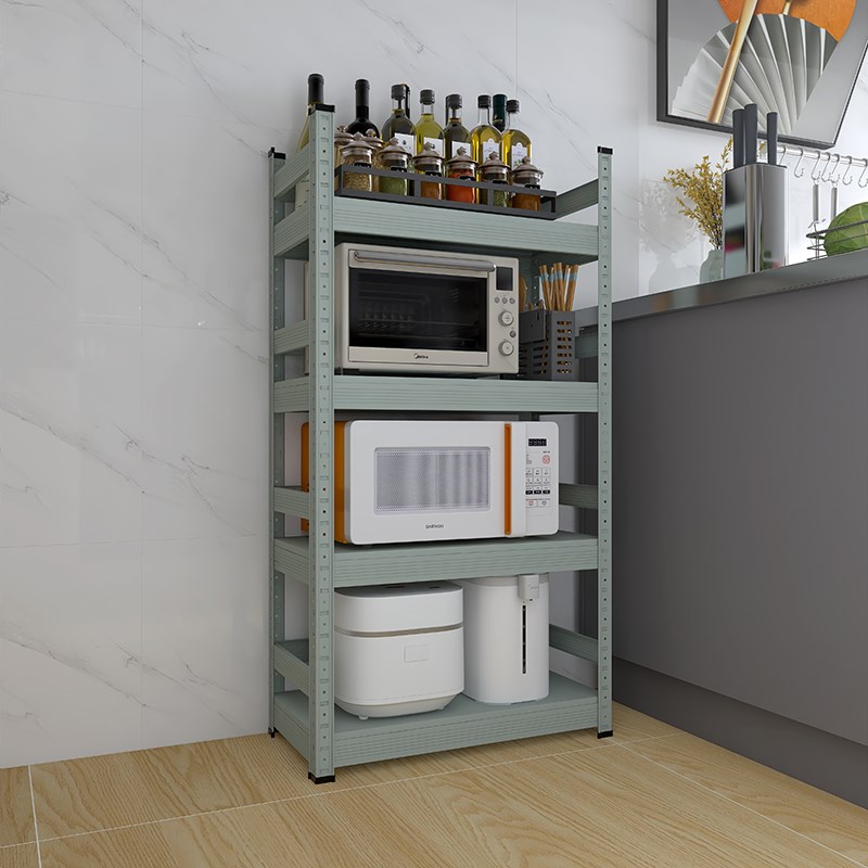 灰绿色围栏款厨房置物架落地式多层微波炉烤箱收纳放锅架子家用