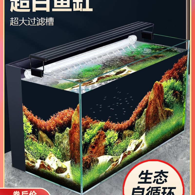 客厅小型鱼缸家用免换水金鱼缸净水循环三合一超白玻璃背滤桌面缸