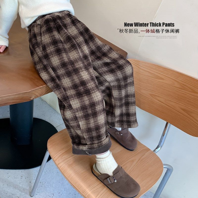 女童加绒裤子一体绒2024新款儿童秋冬格子裤洋气小女孩冬装休闲裤,童装/婴儿装/亲子装,裤子,淘宝优惠券,粉丝福利购,淘宝优惠卷
