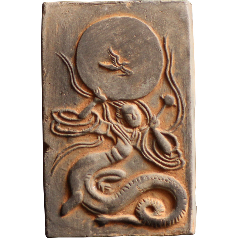 砖雕拓片女娲补天图仿古陶砖摆件手工拓片DIY工具伏羲女娲陶拓版