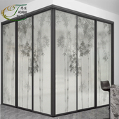 中式 办公室茶室竹子禅意玻璃膜遮光 静电磨砂贴纸中国风玻璃贴膜