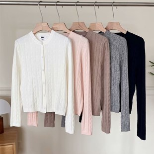 女装 471611 纽花圆领针织开衫 外套休闲空调衫 471612 长袖 品质款