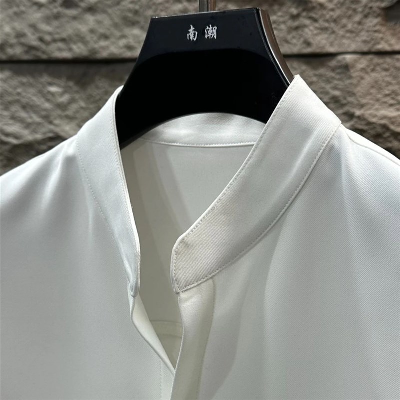2024春秋新款立领衬衫男新中式长袖简约百搭舒适透气高级休闲上衣