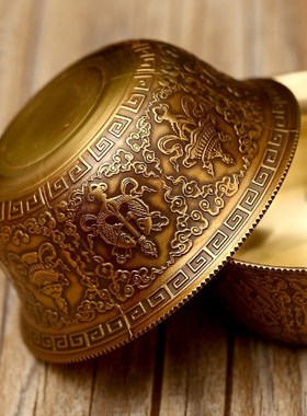 藏传纯铜八吉祥供水碗供水杯圣水杯佛前供碗雕刻纯铜水碗大小可选