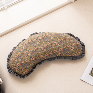 纯棉荞麦枕花边水饺枕全荞麦壳枕头芯月牙形可调节高低荞麦枕头