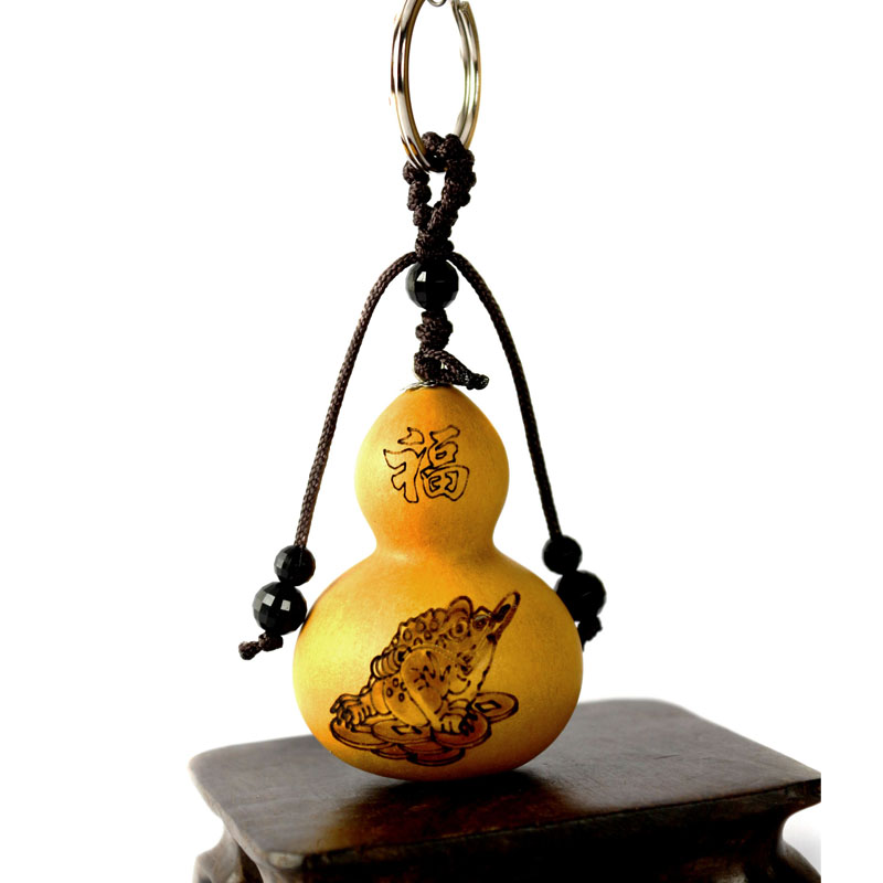 天然葫芦钥匙扣手捻烙画文玩观音金蟾虎头财神升官招财福禄平安