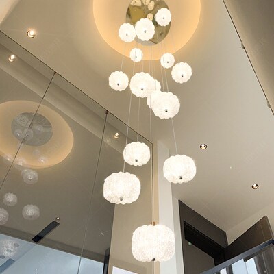 挑高别墅复式楼楼梯长吊灯挑空loft公寓中空客厅灯轻奢法式奶油风