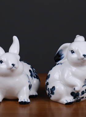 创意陶瓷兔子摆件家居客厅装饰品酒柜电视柜玄关摆设乔迁新居礼物