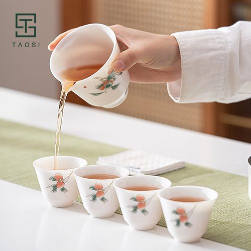 陶似 羊脂玉瓷功夫茶具盖碗套组主人杯描金带壶承礼盒装家用办公