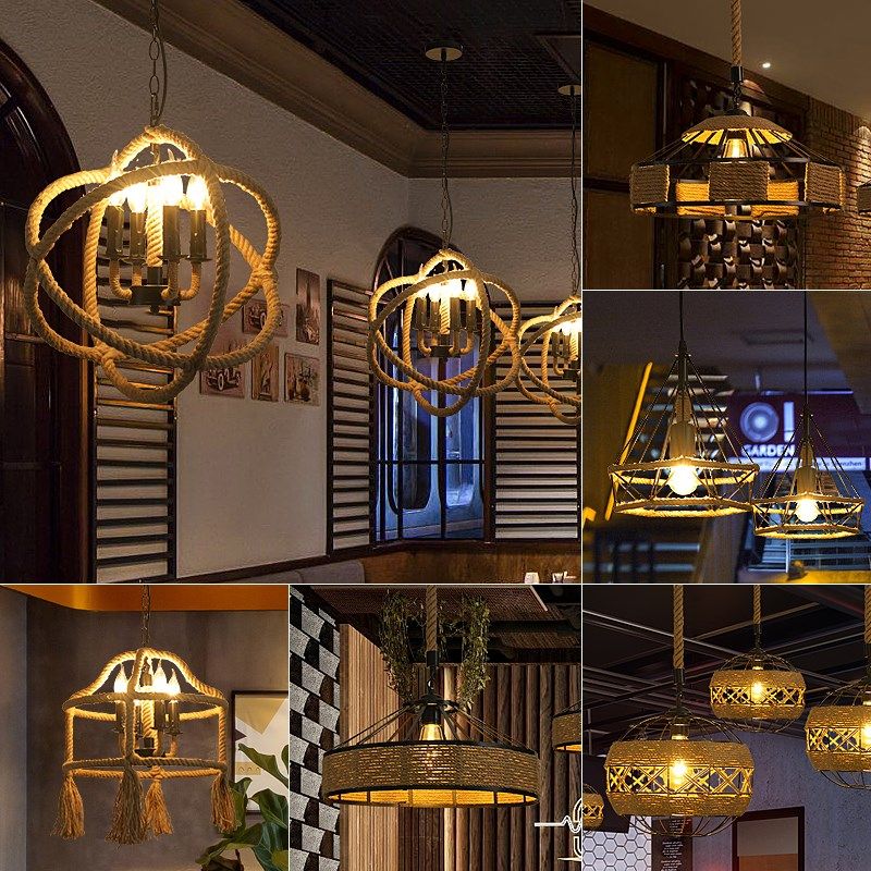 麻绳吊灯工业风美式饭店烧烤店复古餐饮铁艺灯创意装饰网红灯具,家装灯饰光源,酒店/宴会厅/餐饮吊灯,淘宝优惠券,粉丝福利购,淘宝优惠卷