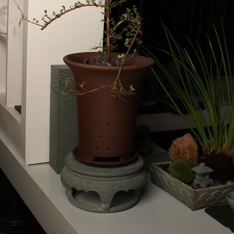 青石花架圆形简约底座石头桌面花卉台天然石材花托室入小号盆景架