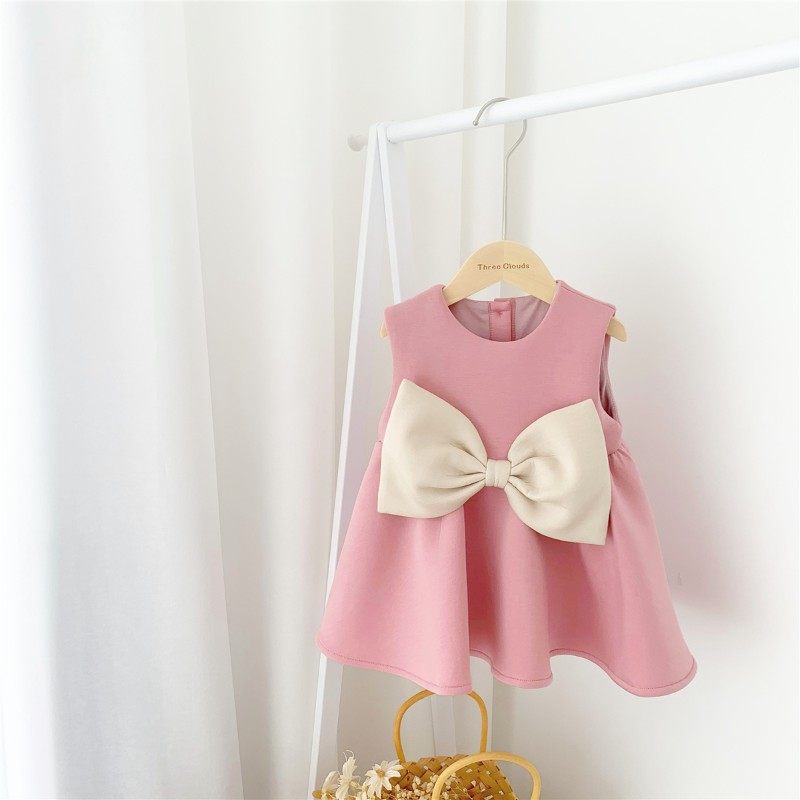 婴幼儿宝宝女童秋冬背心蝴蝶结连衣裙公主甜美周岁礼服连衣裙套装