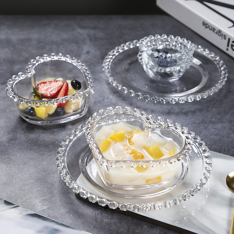 爱心边早餐碗麦片酸奶玻璃甜品碗水果沙拉碗盘布丁冰激凌雪糕碗碟