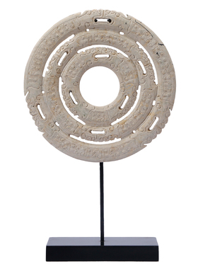 仿古做旧雕刻玉璧家居玄关玉片摆件酒店新中式软装摆设饰品复古