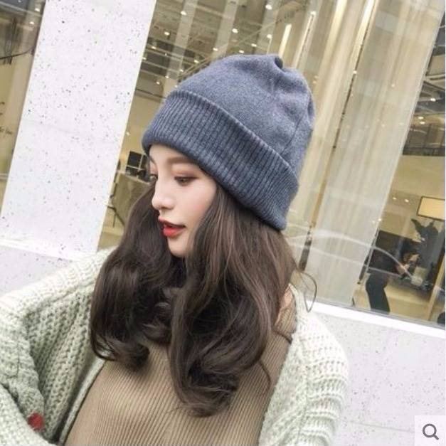 毛线帽子带假发一体女秋冬天款长发堆堆帽网红时尚长卷发全头套式