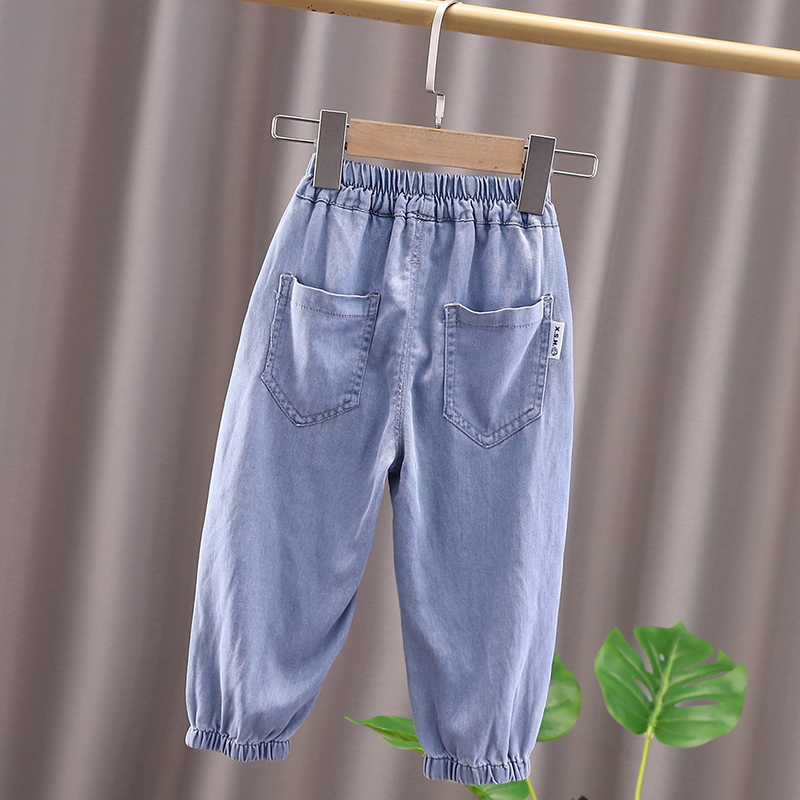 小童薄款牛仔裤婴儿童休闲九分裤子2023夏装新款男女童天丝防蚊裤